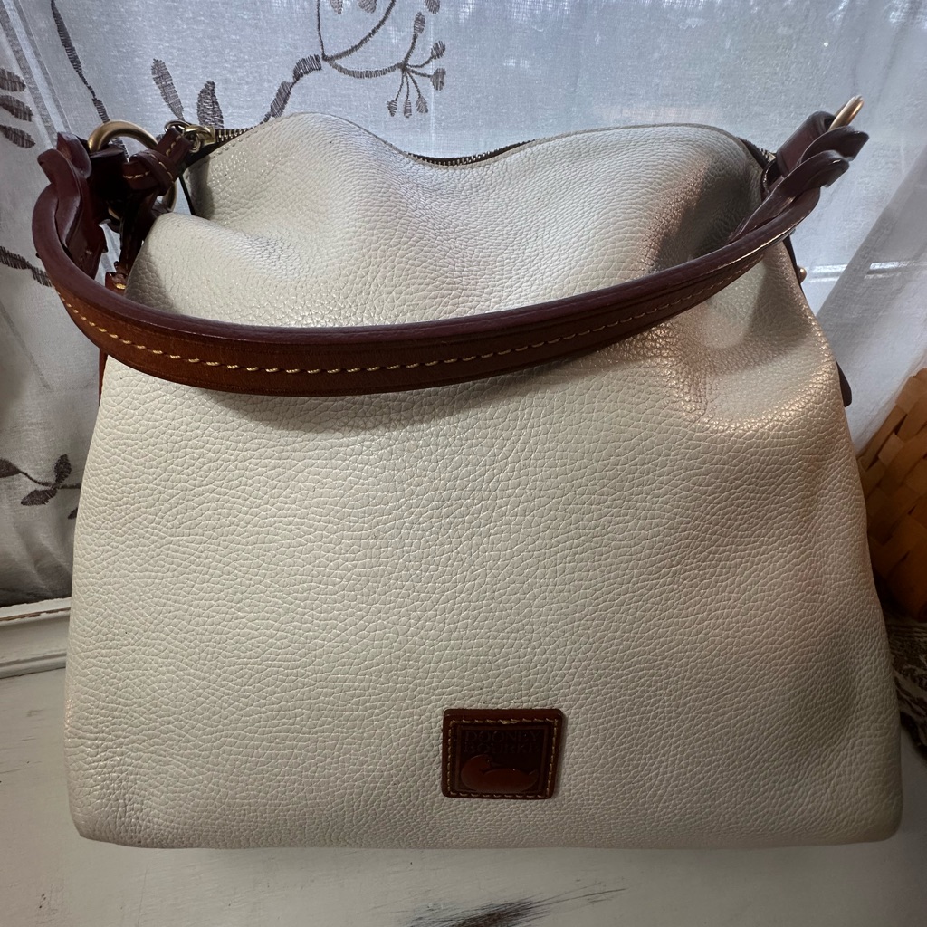 Dooney & Bourke Clean White Pebbled Florentine Leather Twist Strap Hobo